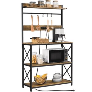 Alden Design 63″H Kitchen Baker’s Racks with 2 AC Outlets for Kitchens Living Rooms, 4-Tier, Rustic Brown