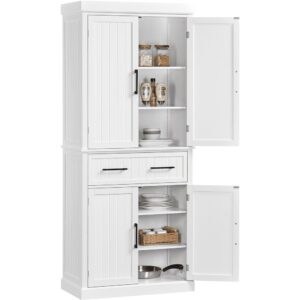 SmileMart 72.5″ H Kitchen Pantry Cabinet with Doors and Adjustable Shelves, White