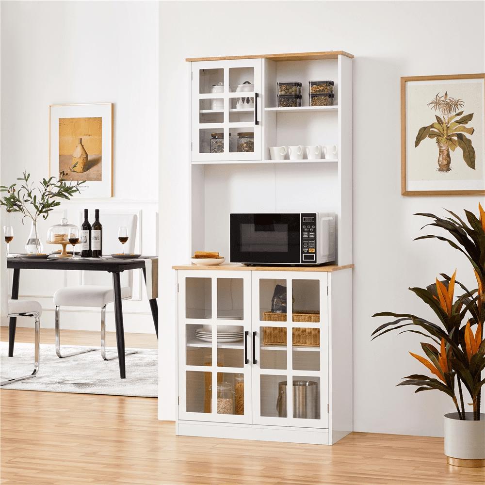 Alden Design 72"H Kitchen Pantry Storage with 3 Cabinets 2 Open Shelves for Dining Room, White - Image 2