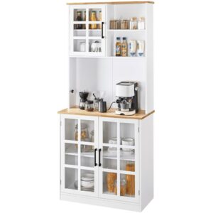 Alden Design 72"H Kitchen Pantry Storage with 3 Cabinets 2 Open Shelves for Dining Room, White