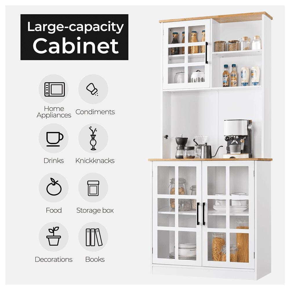 Alden Design 72"H Kitchen Pantry Storage with 3 Cabinets 2 Open Shelves for Dining Room, White - Image 7