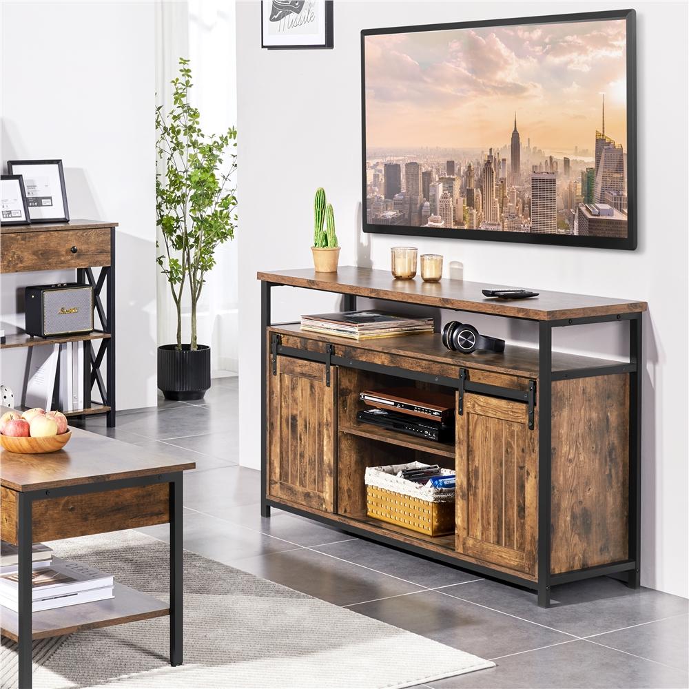 Alden Design Industrial TV Cabinet for 55-inch TV with Sliding Barn Doors, Rustic Brown - Image 8