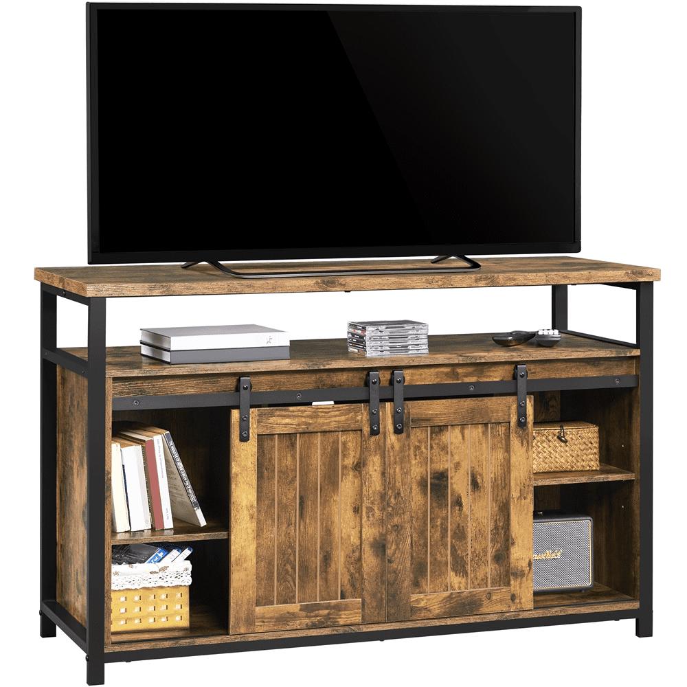 Alden Design Industrial TV Cabinet for 55-inch TV with Sliding Barn Doors, Rustic Brown