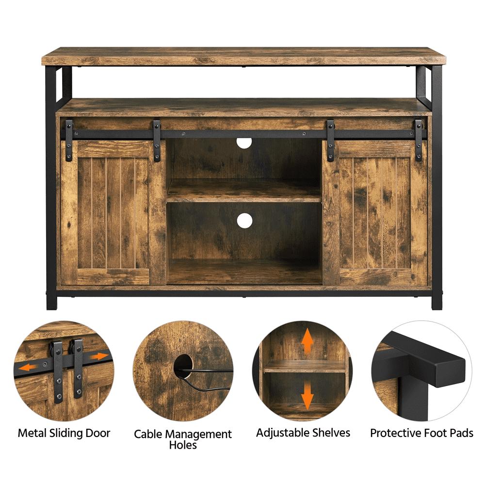 Alden Design Industrial TV Cabinet for 55-inch TV with Sliding Barn Doors, Rustic Brown - Image 4