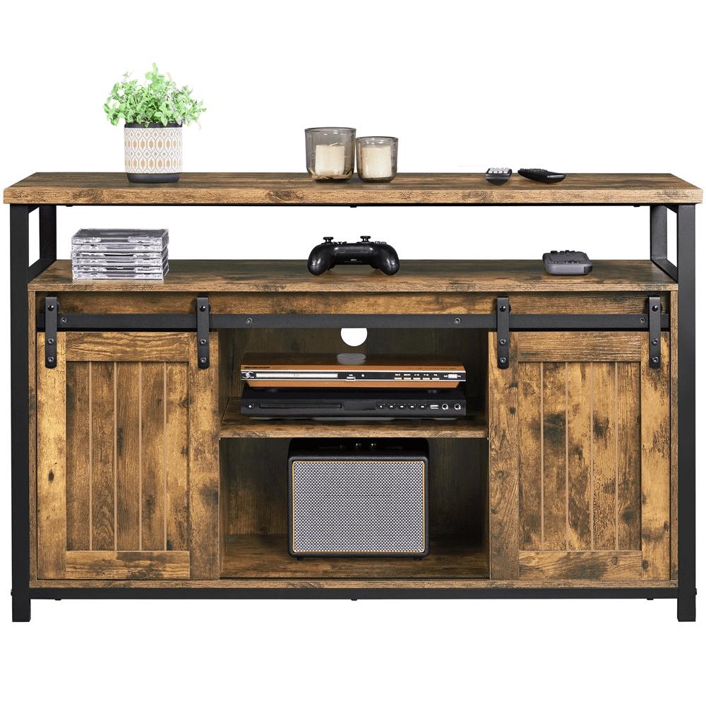 Alden Design Industrial TV Cabinet for 55-inch TV with Sliding Barn Doors, Rustic Brown - Image 2