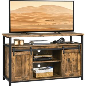 Alden Design Industrial Wooden Television Stand with Sliding Barn Doors for TVs up to 65in, Rustic Brown