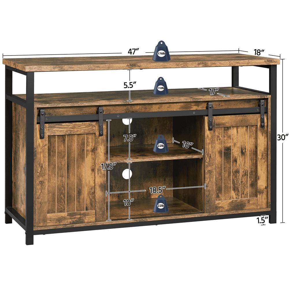 Alden Design Industrial TV Cabinet for 55-inch TV with Sliding Barn Doors, Rustic Brown - Image 3