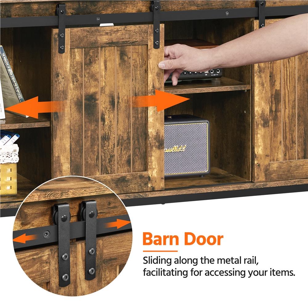 Alden Design Industrial TV Cabinet for 55-inch TV with Sliding Barn Doors, Rustic Brown - Image 6