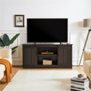 Alden Design 58in Rustic Style Sliding Barn Door TV Stand for TVs up to 65in, Dark Walnut