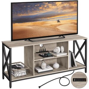 Alden Design Modern Television Stand for 60in TV with 4-AC Power Outlet, Gray