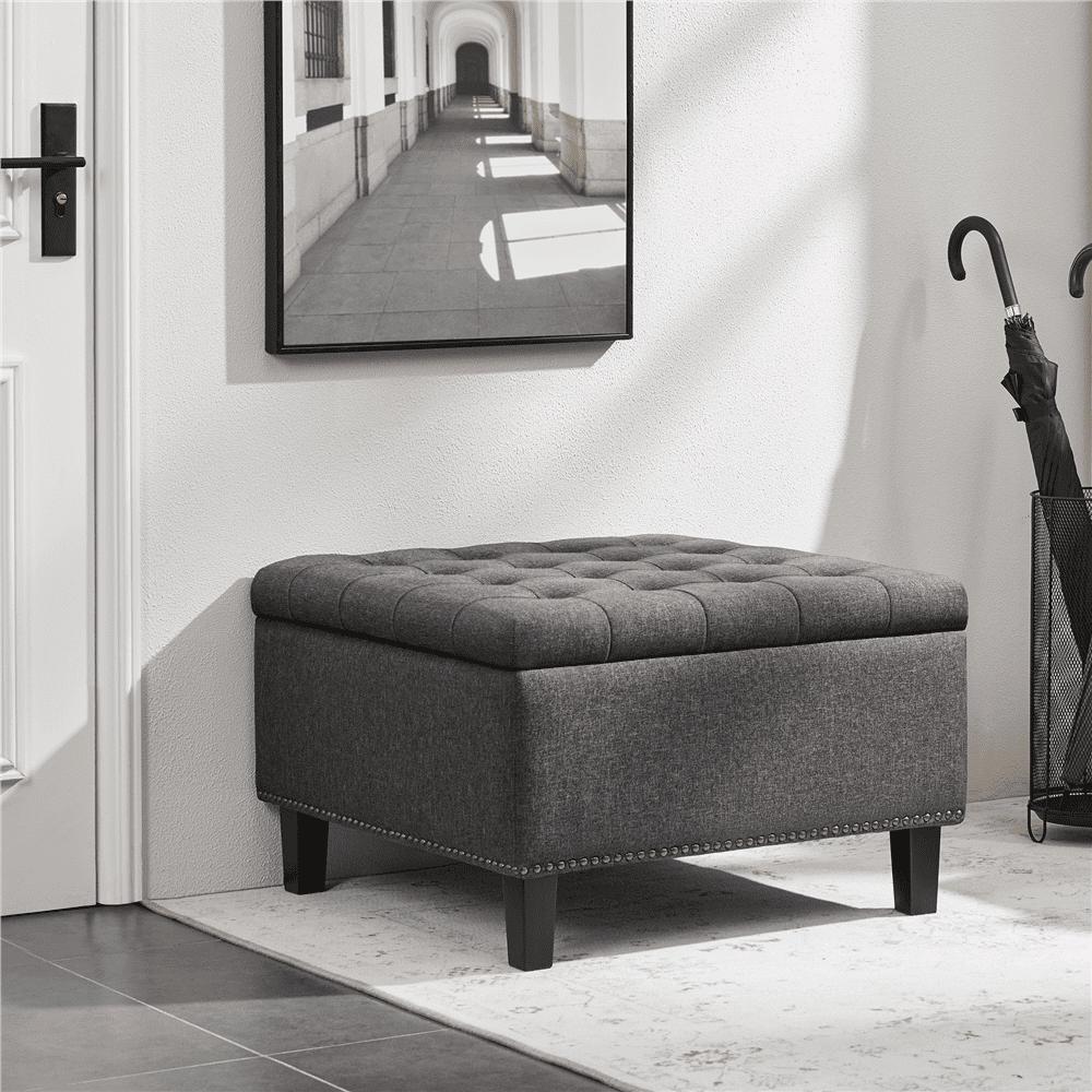 Alden Design Modern Linen-like Storage Ottoman Bench with Button-Tufted for Entryway, Dark Gray - Image 2