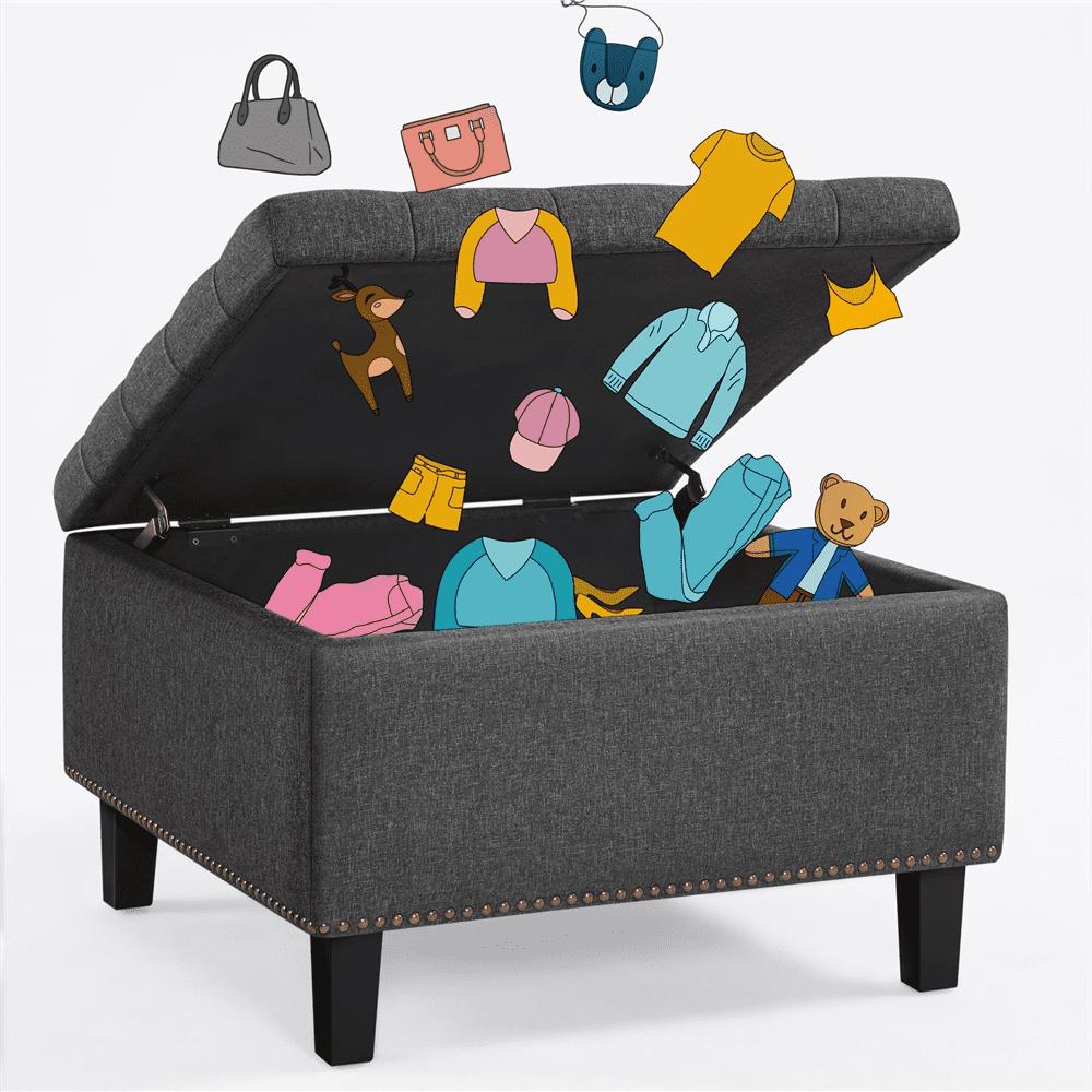 Alden Design Modern Linen-like Storage Ottoman Bench with Button-Tufted for Entryway, Dark Gray - Image 6