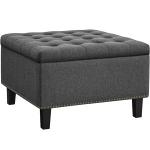 Alden Design Modern Linen-like Storage Ottoman Bench with Button-Tufted for Entryway, Dark Gray