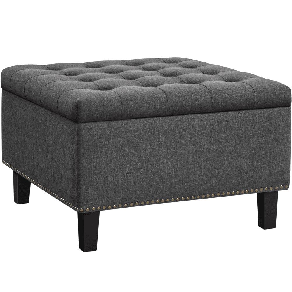 Alden Design Modern Linen-like Storage Ottoman Bench with Button-Tufted for Entryway, Dark Gray