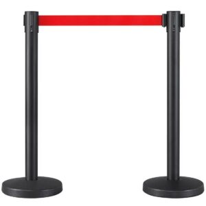 Alden Design Retractable Belt Stanchion Nylon Rope Crowd Control Barriers Safety Stanchion for Queuing Lines,Set of 2