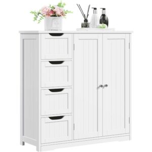 Alden Design Bathroom Floor Storage Cabinet, White, 12''