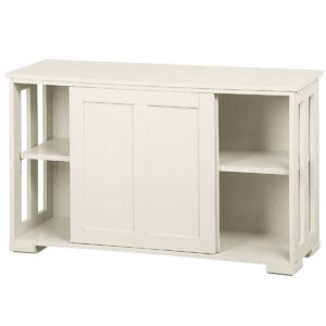 SmileMart Wooden Buffet Storage Cabinet with Sliding Door and 2-Shelves, Antique White