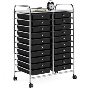 Alden Design 20 Drawers Metal Frame Storage Cart Rolling Bin with Lockable Wheels, Black
