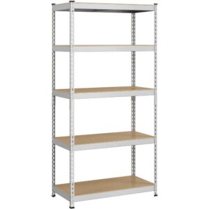 Alden Design 5-Shelf Boltless & Adjustable Steel Storage Shelf Unit, Silver, Holds up to 705 lb Per Shelf