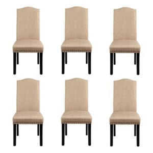Alden Design 6 Pieces Fabric Upholstered Parson Dining Chairs with Solid Wood Legs, Khaki
