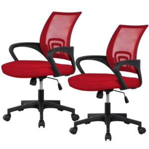 Alden Design Adjustable Mid Back Mesh Swivel Office Chair with Armrest, Set of 2, Red