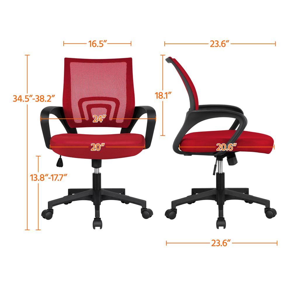 Alden Design Adjustable Mid Back Mesh Swivel Office Chair with Armrest, Set of 2, Red - Image 9