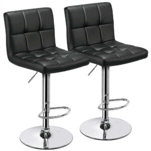 Alden Design Adjustable Bar Stool Faux Leather Counter-Height Mid-Back Bar Chair, Set of 2, Black