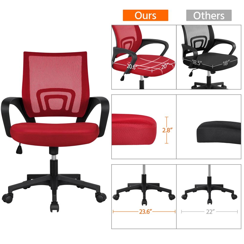 Alden Design Adjustable Mid Back Mesh Swivel Office Chair with Armrest, Set of 2, Red - Image 7