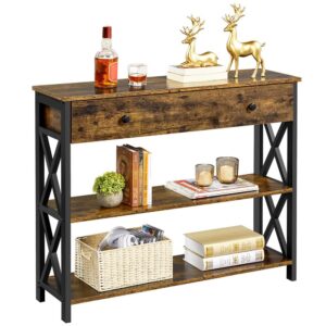 Alden Design Wooden Entryway Console Table with Storage Drawer, Rustic Brown
