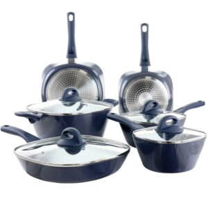 Soho Lounge Diamond 10 Piece Ceramic Nonstick Aluminum Cookware Set in Blue
