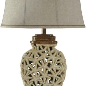 Solana Beach Table Lamp - Brown and Beige Finish - Beige Softback Fabric Shade