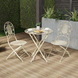 Somerset Home 3-piece Wrought Iron Folding Bistro Set with Lattice and leaf Design, White