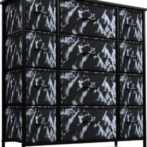 Sorbus 12 Drawer Dresser Organizer Large Bedroom Organization, Clothes Storage Drawers, Closet Organizer, Tall Dresser for Living Room, Office, Easy Pull Fabric Bins - Wooden Handle (Black)