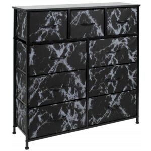 Sorbus Dresser with 9 Drawers- Black Frame, Black Marble Drawers