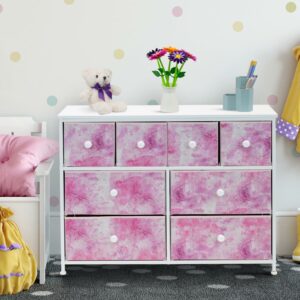 Sorbus Fabric Dresser for Kids Bedroom - Chest of 8 Drawers, Storage Tower, Clothing Organizer, for Closet, for Playroom, for Nursery, Steel Frame, Fabric Bins - Knob Handle (Tie-dye Pink)