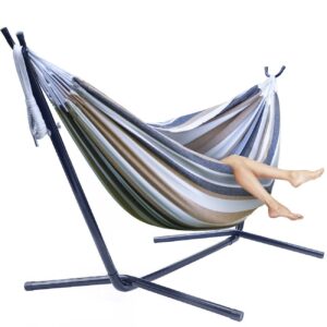 Sorbus Two Person Adjustable Hammock Bed with Steel Stand, Desert-Brown Blue
