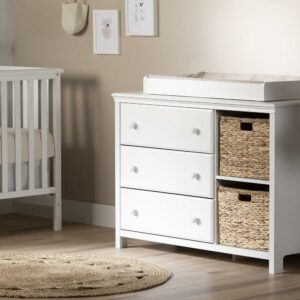 South Shore Coastal Baby Crib with Toddler Rail, White