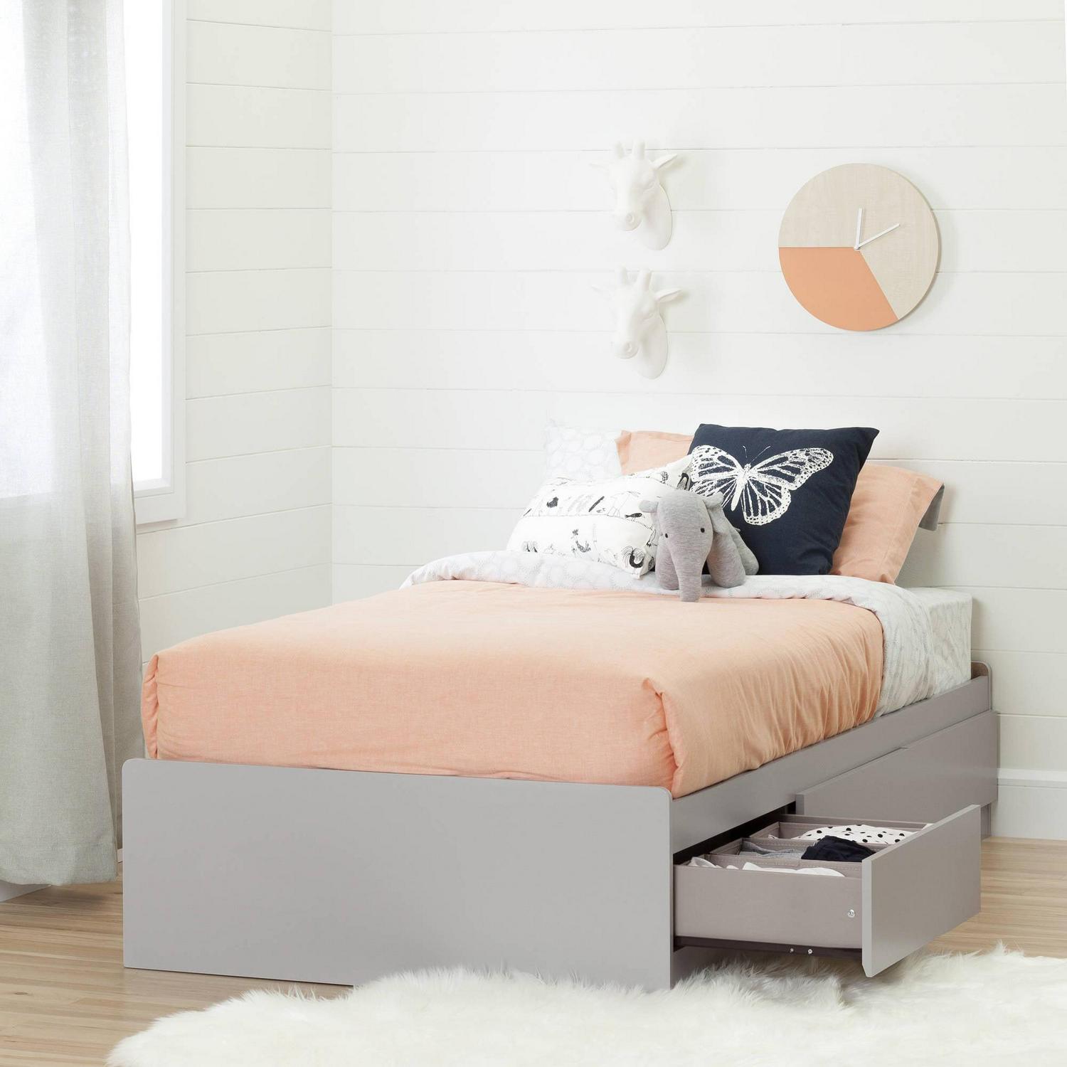 South Shore Cookie Twin Mates Bed with 3 Drawers, Soft Gray