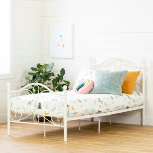 South Shore Country Poetry Complete Metal Platform Bed, White, Twin