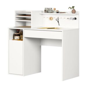 South Shore Crea Craft Desk with Hutch, White