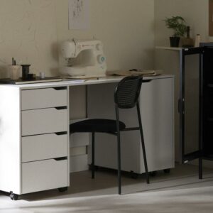 South Shore Crea Sewing Craft Table on Wheels, White