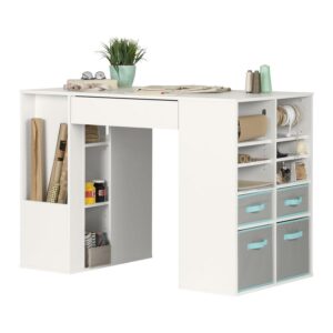 South Shore Cream White Counter-Height Craft Table with Storage