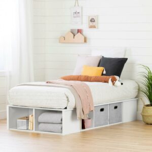 South Shore Flexible Twin Platform Bed with baskets, Pure White