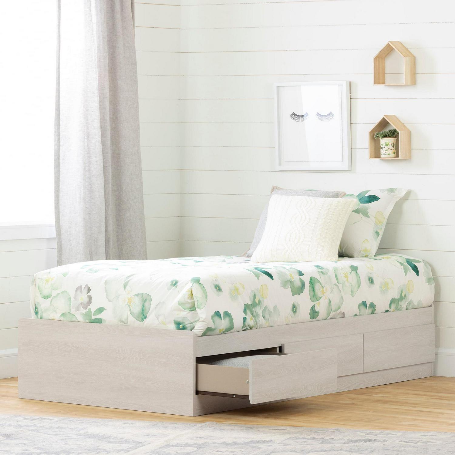 South Shore Fynn Twin Mates Bed with Storage Drawers, Winter Oak - Image 8