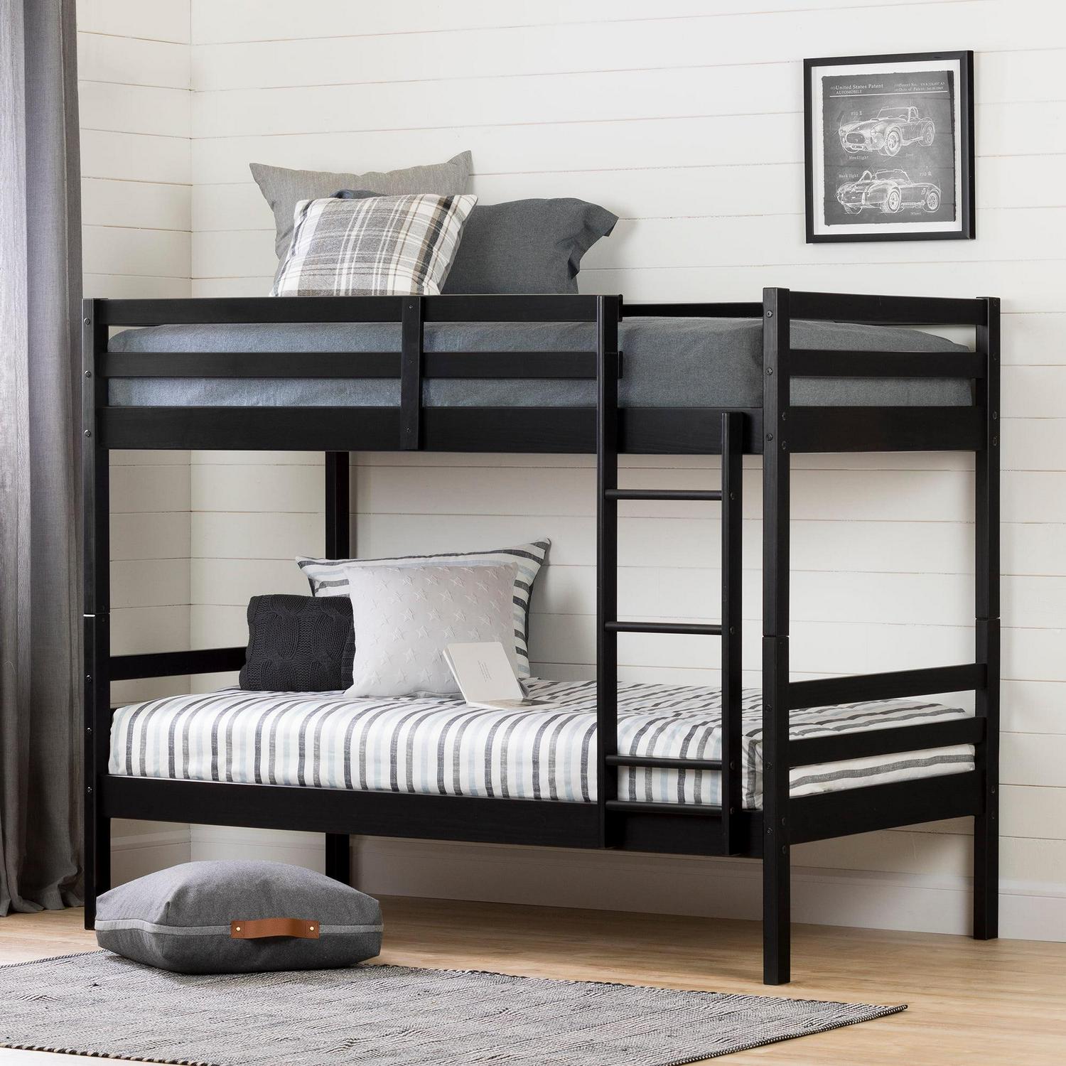 South Shore Induzy Twin Over Twin Bunk Bed in Matte Black