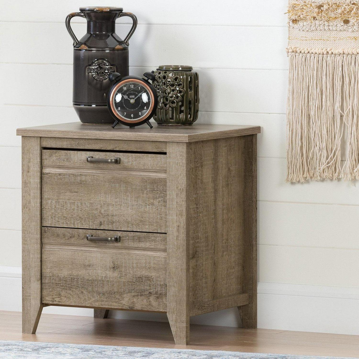 South Shore Lionel 2-Drawer Nightstand - End Table with Storage Brown