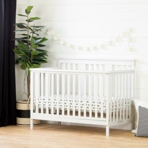 South Shore Little Smileys Modern Baby Crib - Adjustable Height with Toddler Rail White