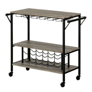 South Shore Munich Bar Cart with Rack, Metal, Weathered Oak