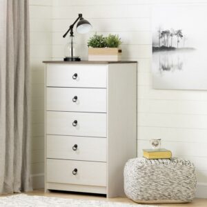 South Shore Plenny 5-Drawer Dresser White Wash and Weathered Oak