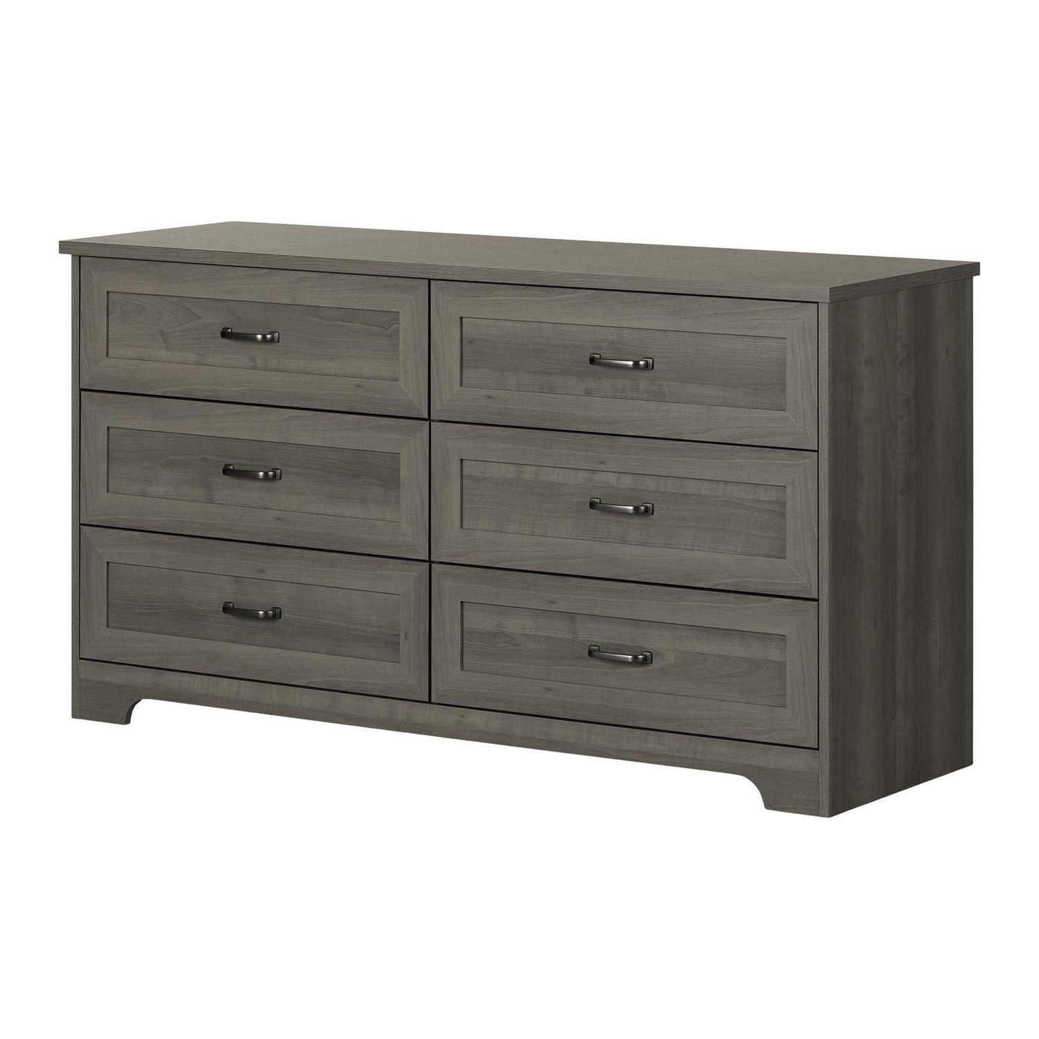 South Shore Prairie, Farmhouse 6-Drawer Double Dresser, Gray Maple